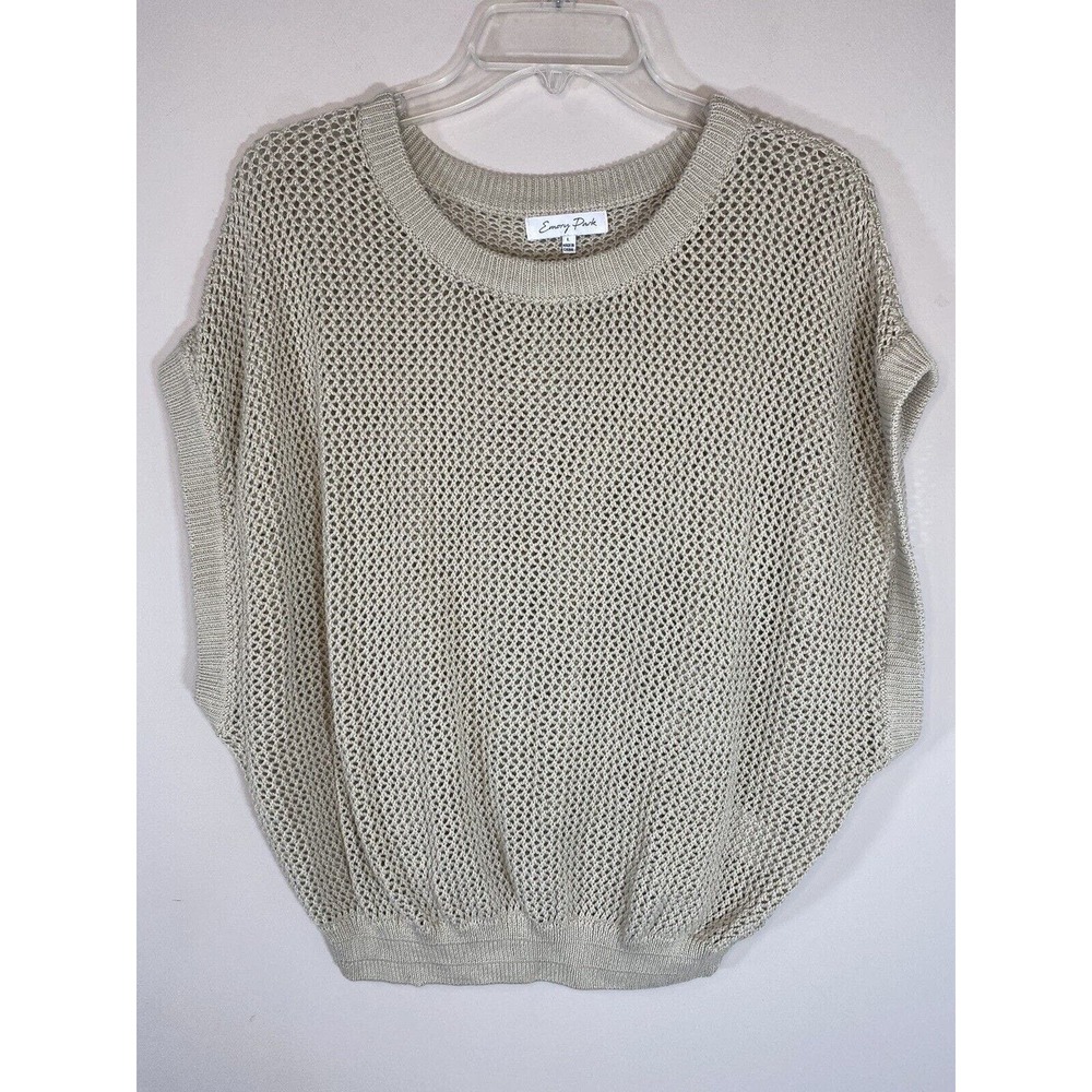 Emory Park Beige Open Crochet Banded Crop Warm Weather Sweater‎